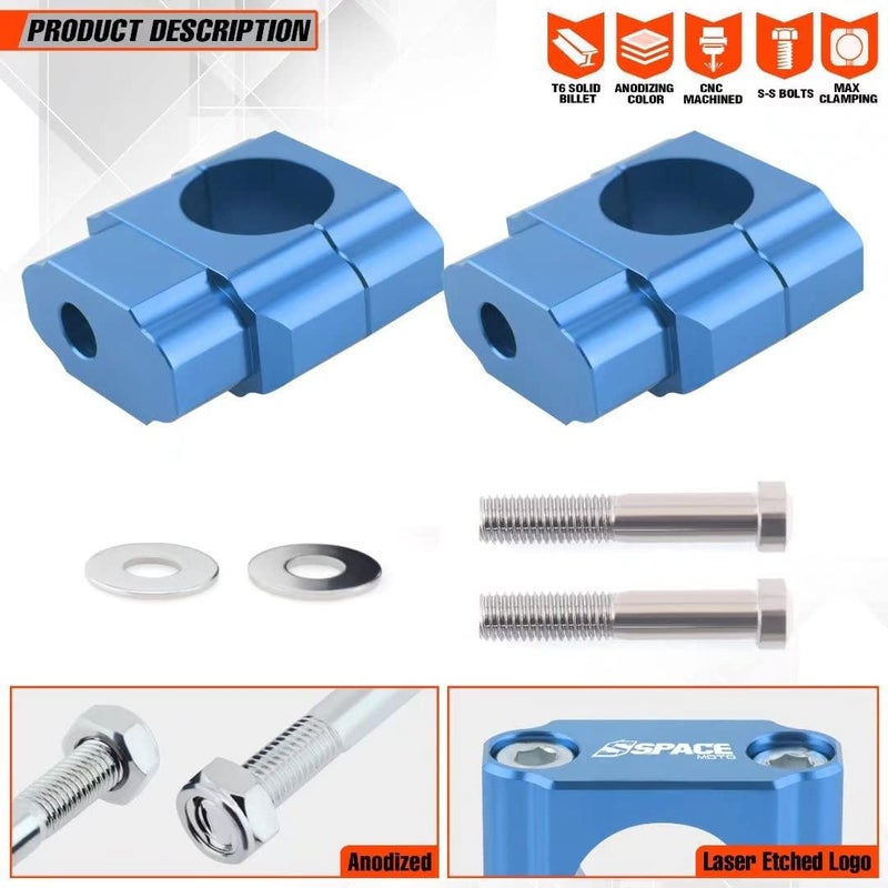fewfuss Universal Dirt Bike Handlebar Mounts- Motorcycle Handlebar Riser Mounting Kit 1-1/8" Blue - Image 4